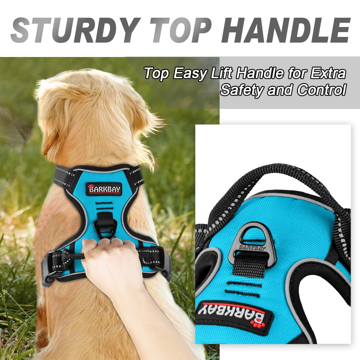 Arnés BARKBAY con asa superior para un control extra durante caminatas.