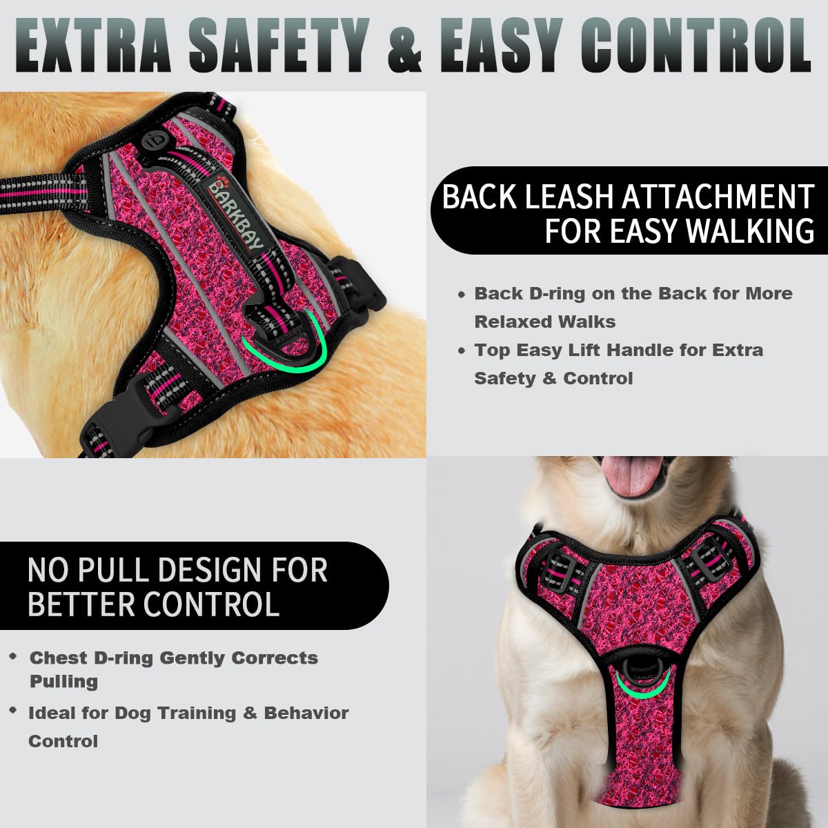BARKBAY arnés anti rozamiento y acolchado cómodo para uso intensivo.