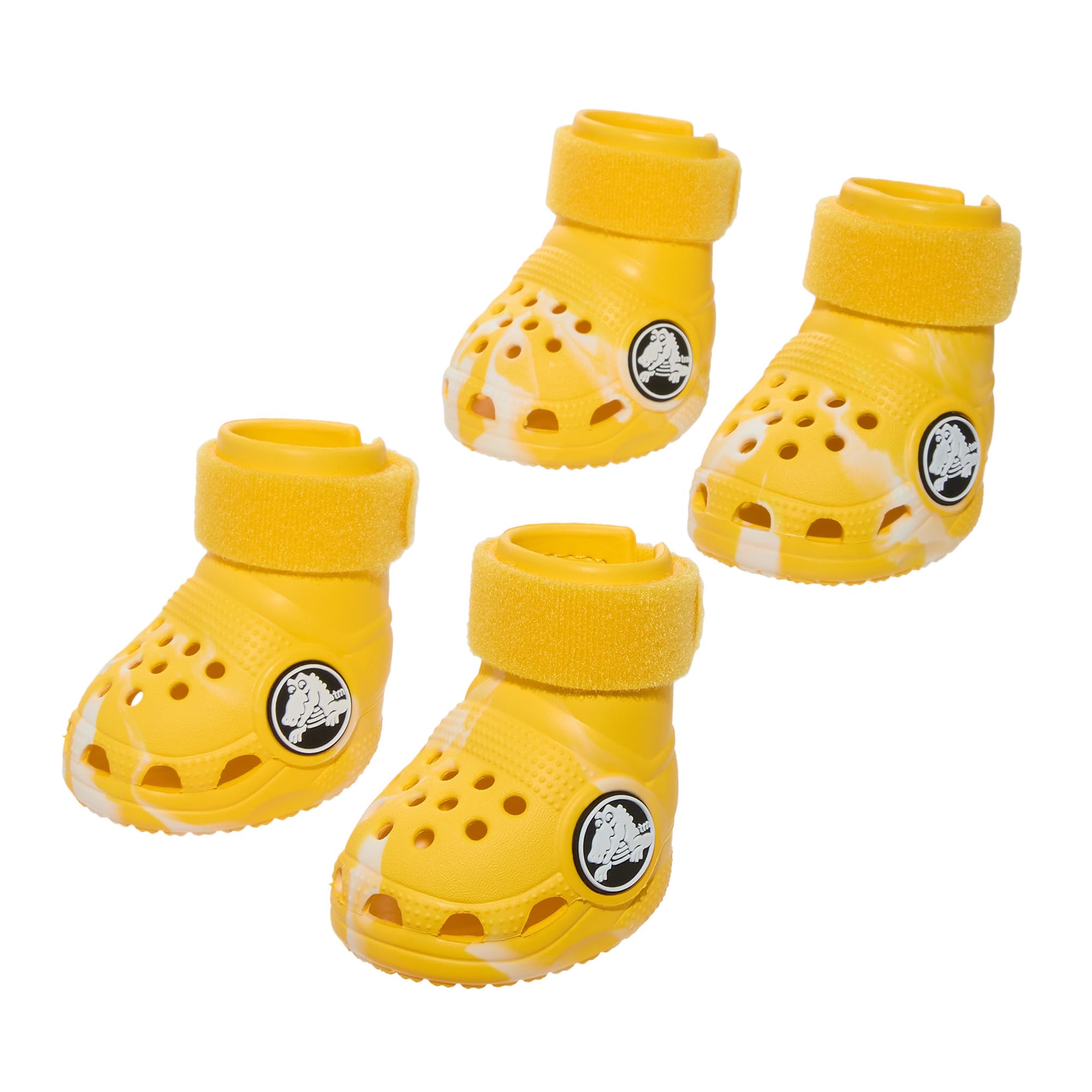 BarkBox Botas Crocs para perro amarillas, pack de 4, protección total durante paseos.
