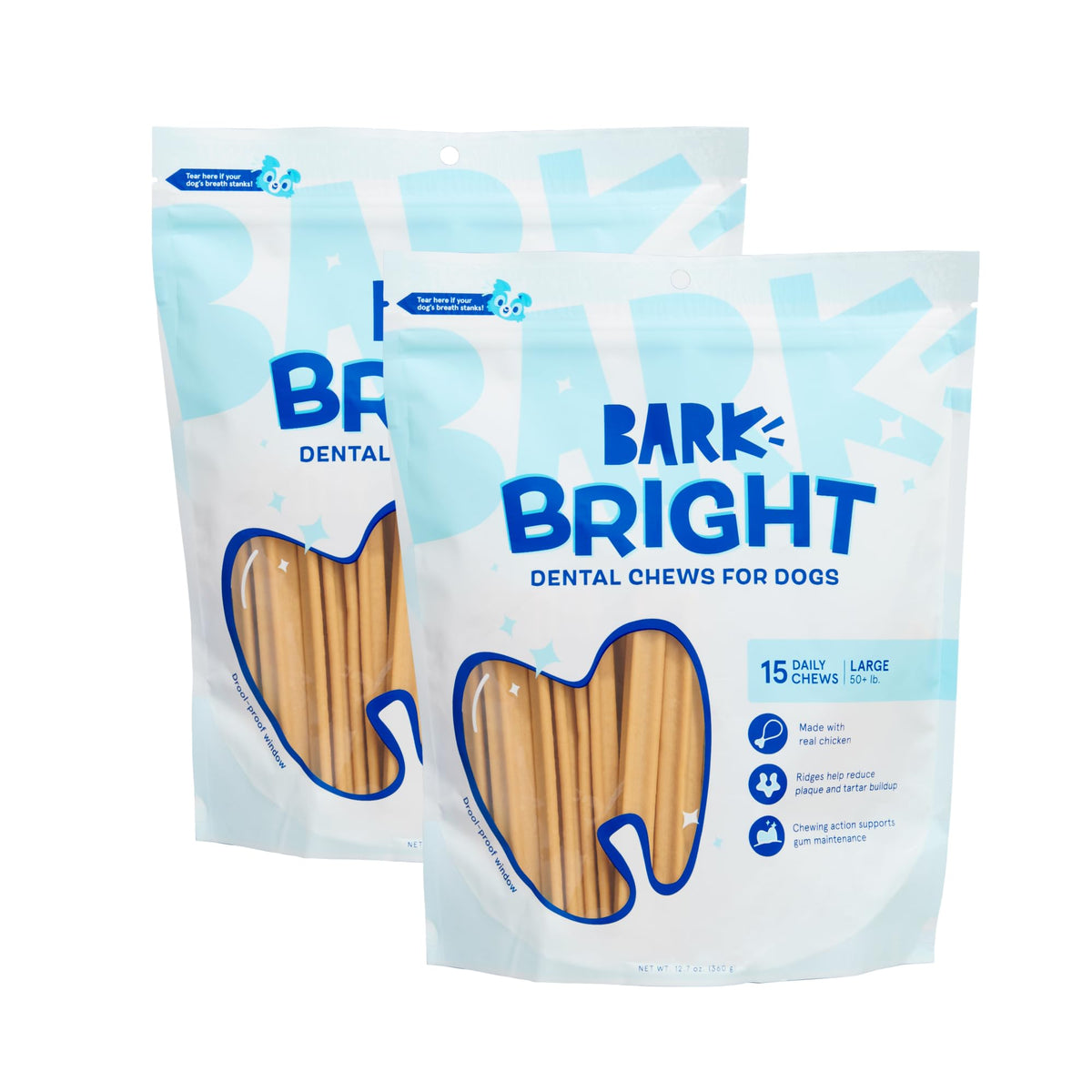 Empaque de BarkBox Bright, palitos dentales para higiene diaria de perros.
