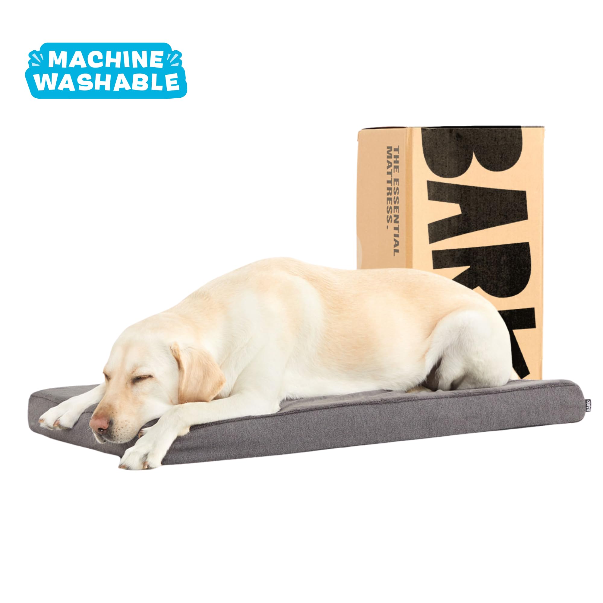 Cama ortopédica Barkbox lavable y de limpieza rápida para mascotas.