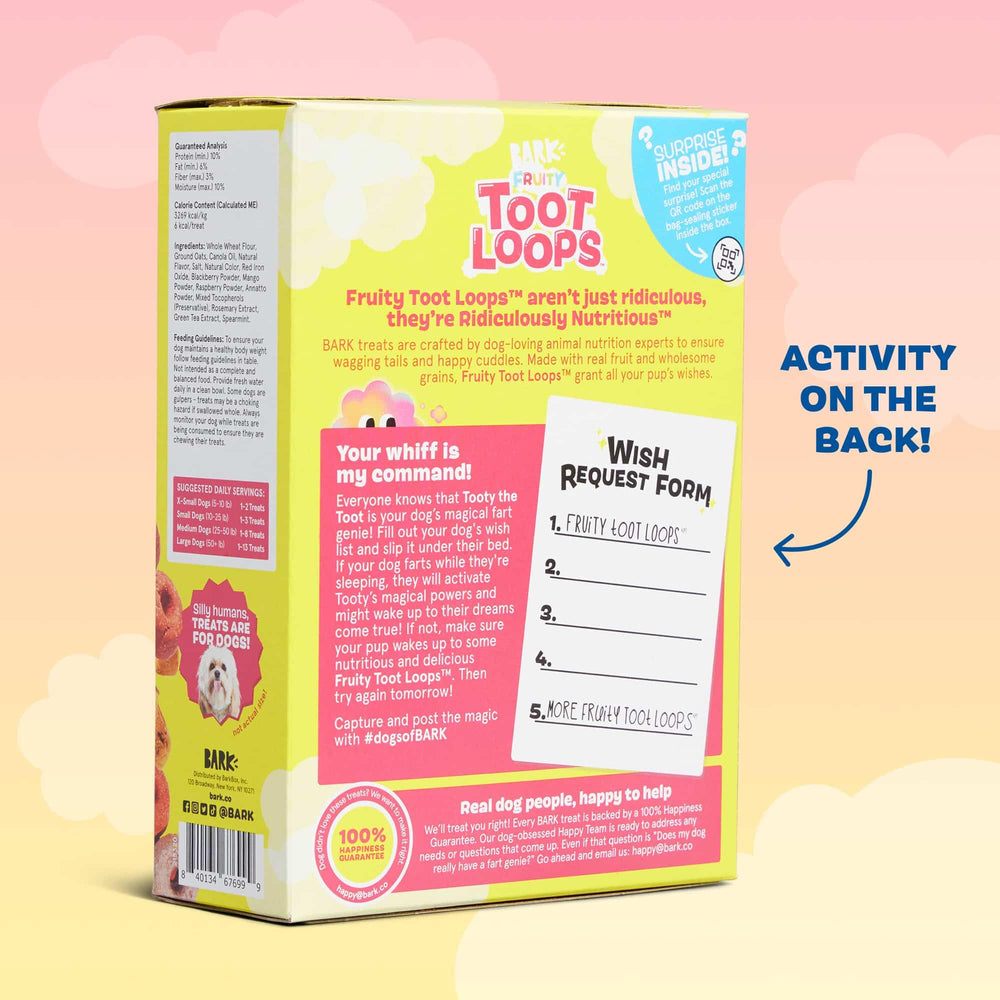 Barkbox Fruity Toot Loops: granos nutritivos para merienda equilibrada.