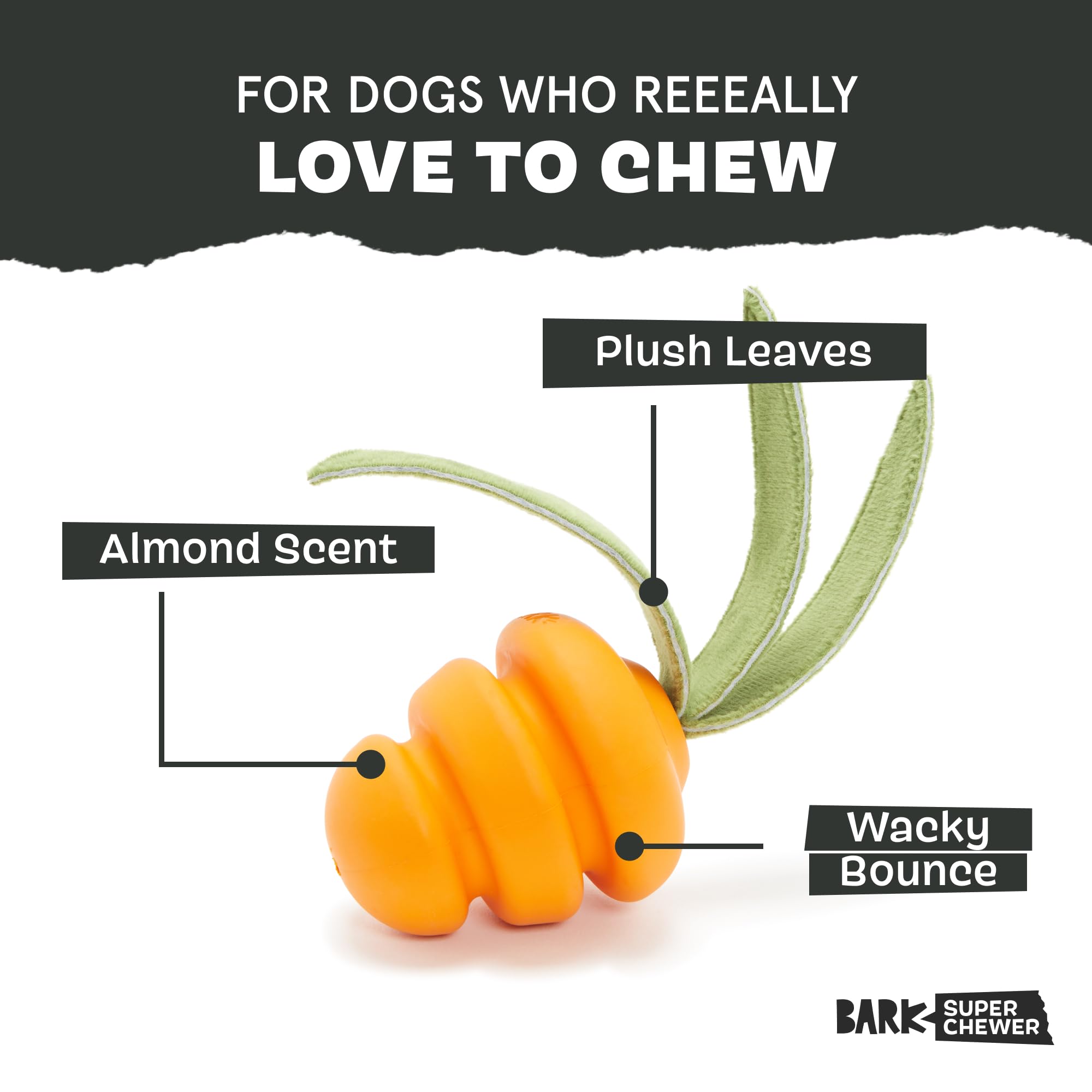 Barkbox Juguete zanahoria para masticar con hojas de felpa