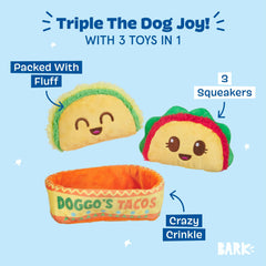 Barkbox Taco con soporte crujiente: textura atractiva para mordidas suaves.