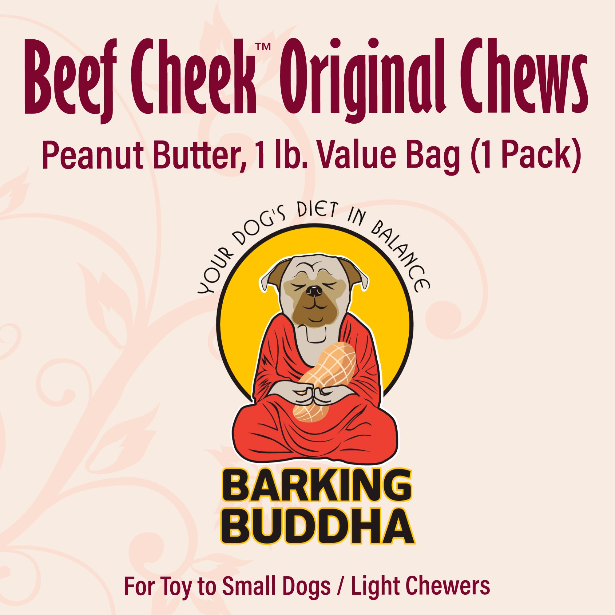 Chips Barking Buddha sabor mantequilla de maní, snack sabroso para perros activos.
