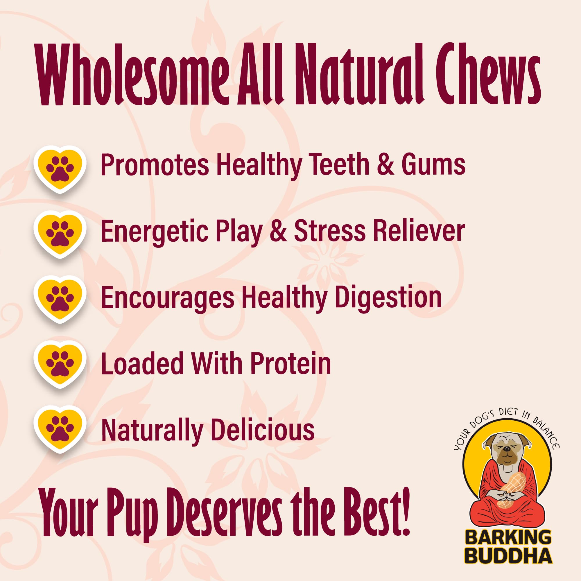 Barking Buddha, ingredientes naturales sin cuero crudo.