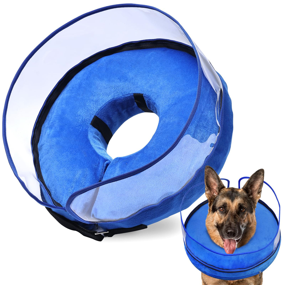 Barkless collar inflable en forma de dona para perro grande, comodidad suave durante la recuperación.