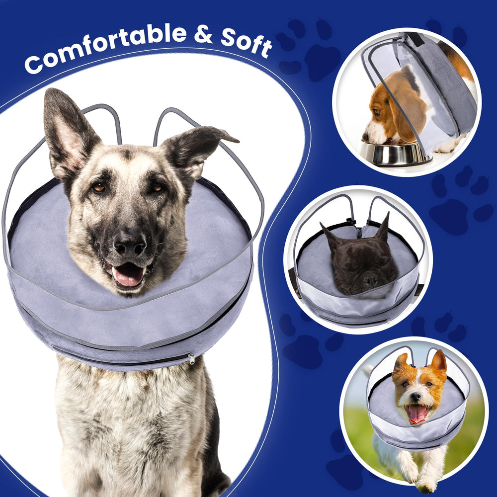 BARKLESS diseño redondeado collar inflable, visión clara y menos malestar.