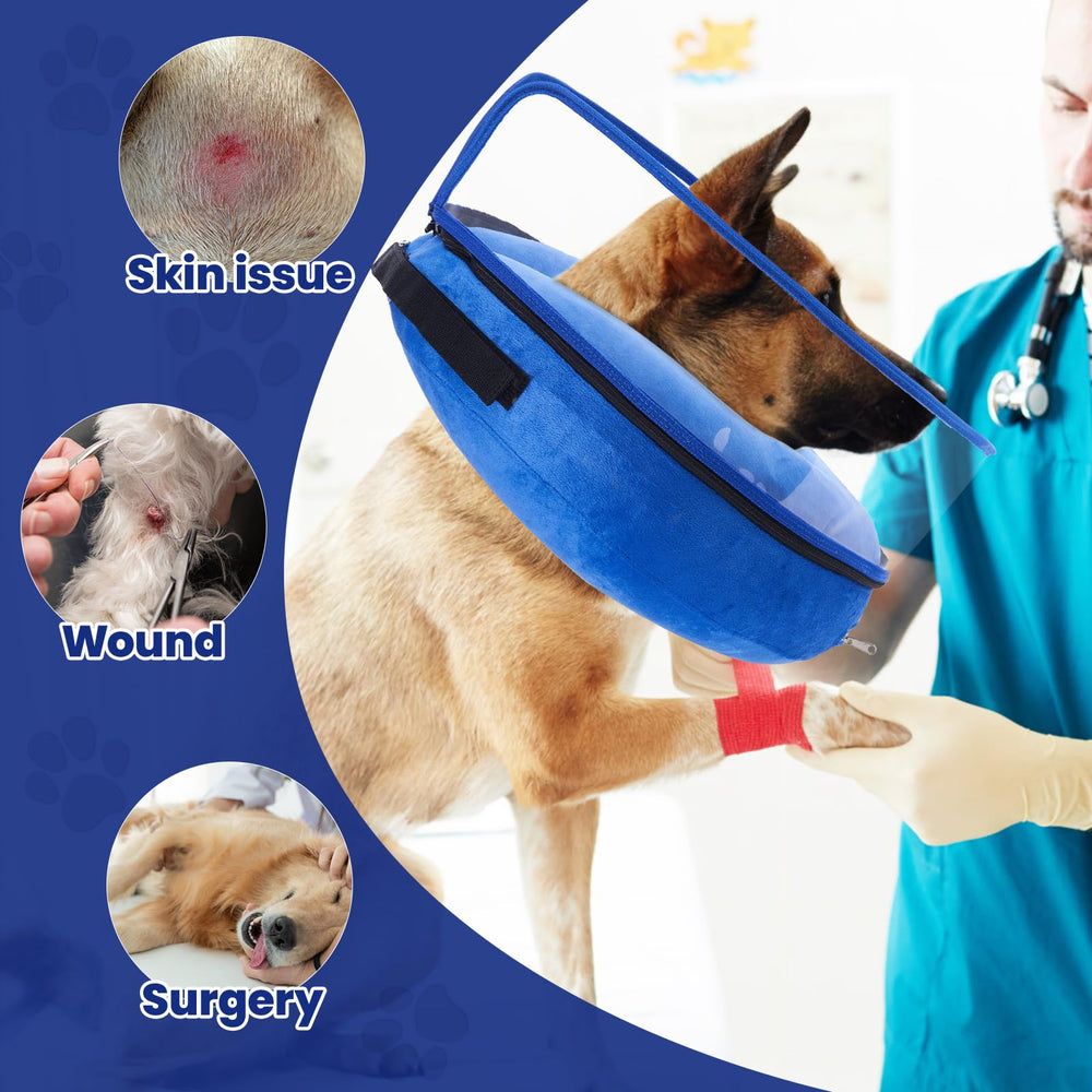 Barkless collar inflable con escudo desmontable con cremallera para protección adicional.
