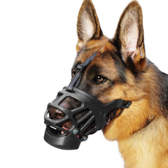 Mordaza Barkless en cesta tamano M para razas medianas, ajuste comodo para paseos.