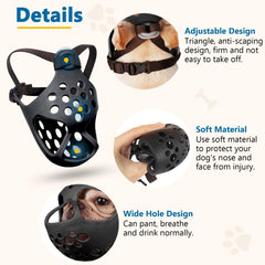 Mordaza Barkless en silicona suave, agradable para la piel del perro.