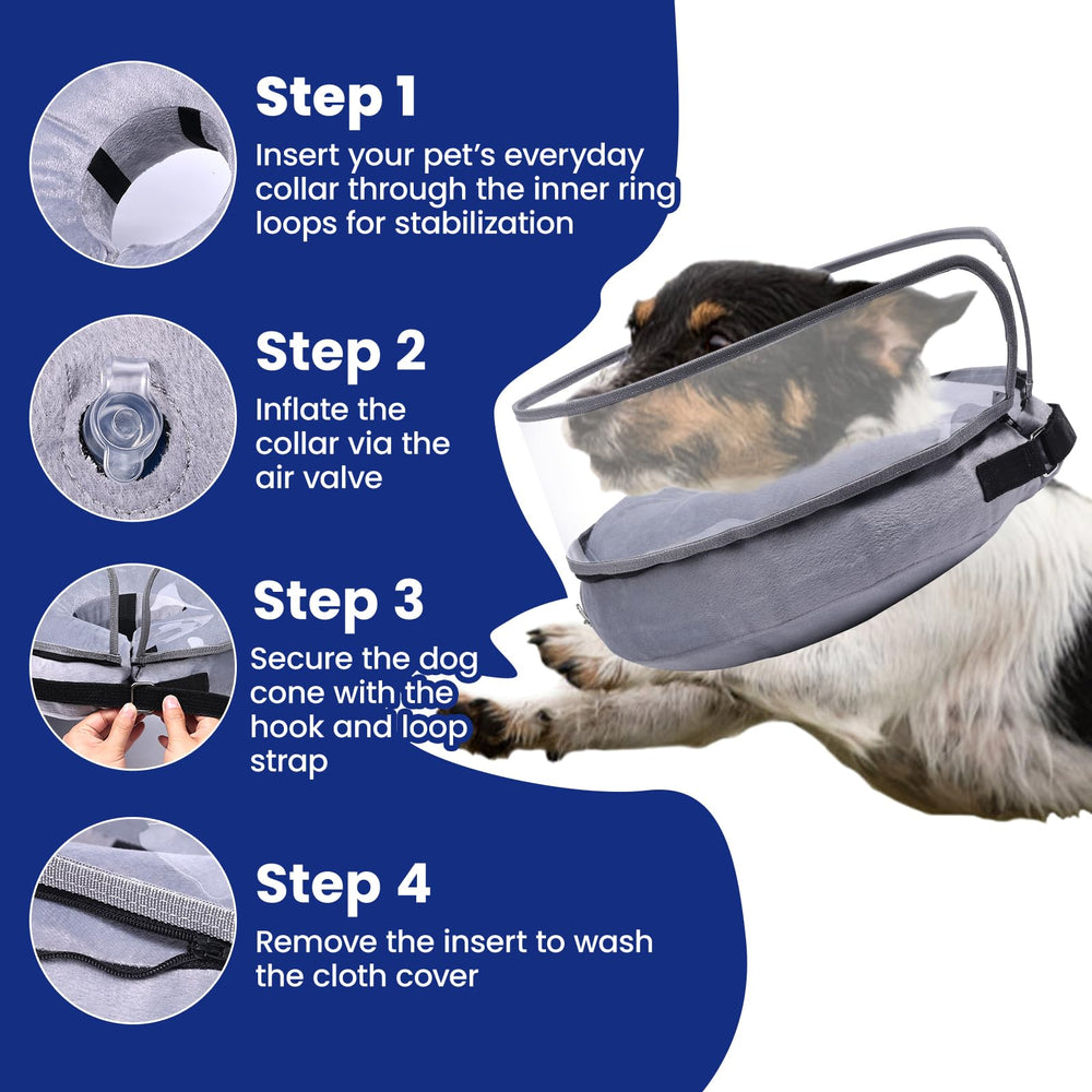 BARKLESS uso diario y cuidado del collar inflable para perros pequeños y medianos.