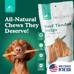 BARK'N BIG tiras de tendones de res, un solo ingrediente para perros sensibles.