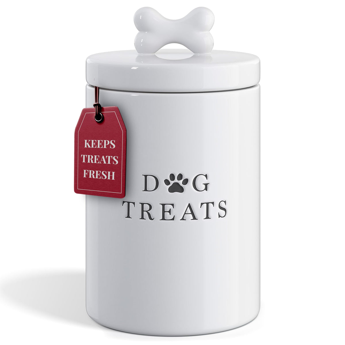Barnyard Designs contenedor de golosinas para perros cerámico blanco con tapa