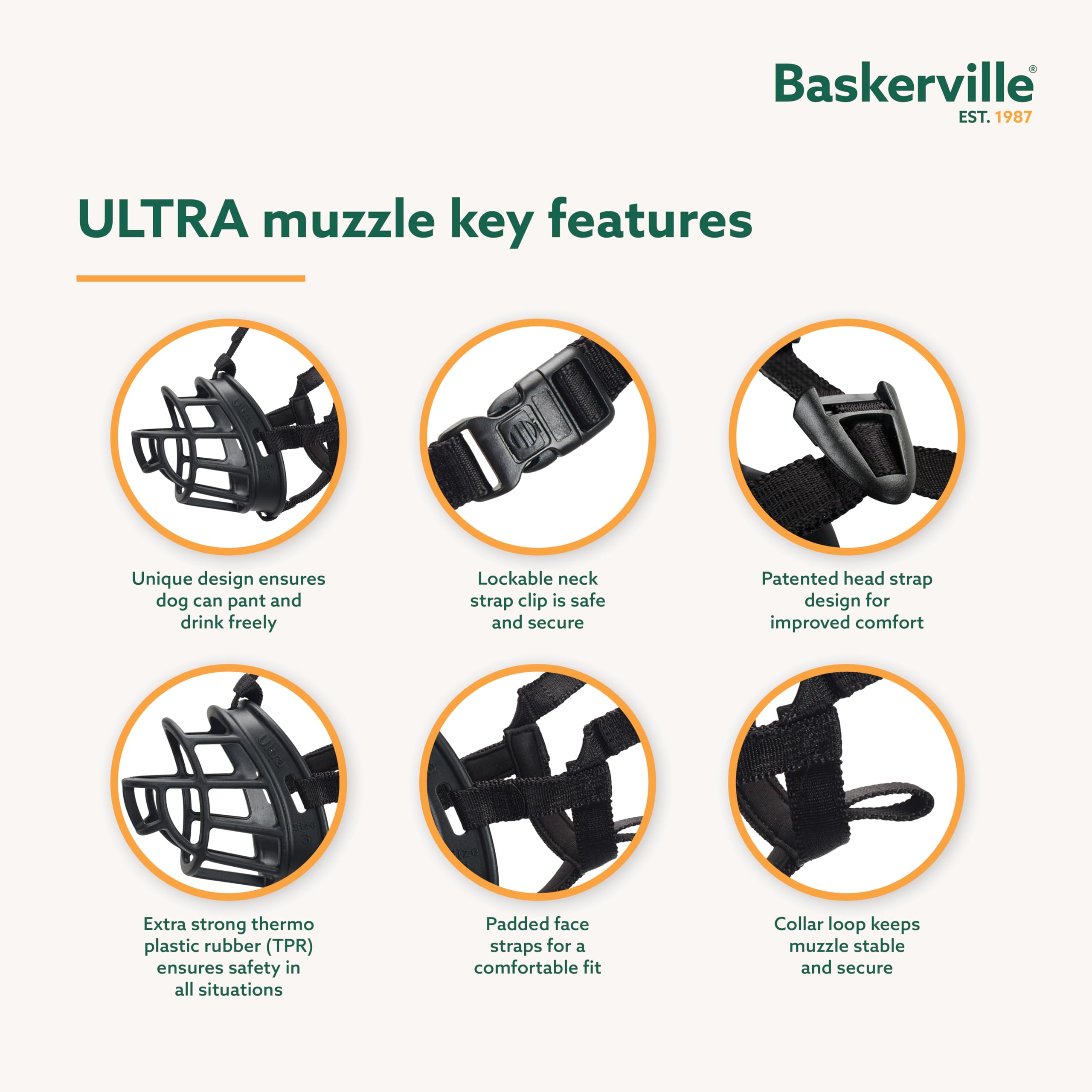 Bozal Baskerville Ultra: ajuste por agua tibia para adaptar nariz.