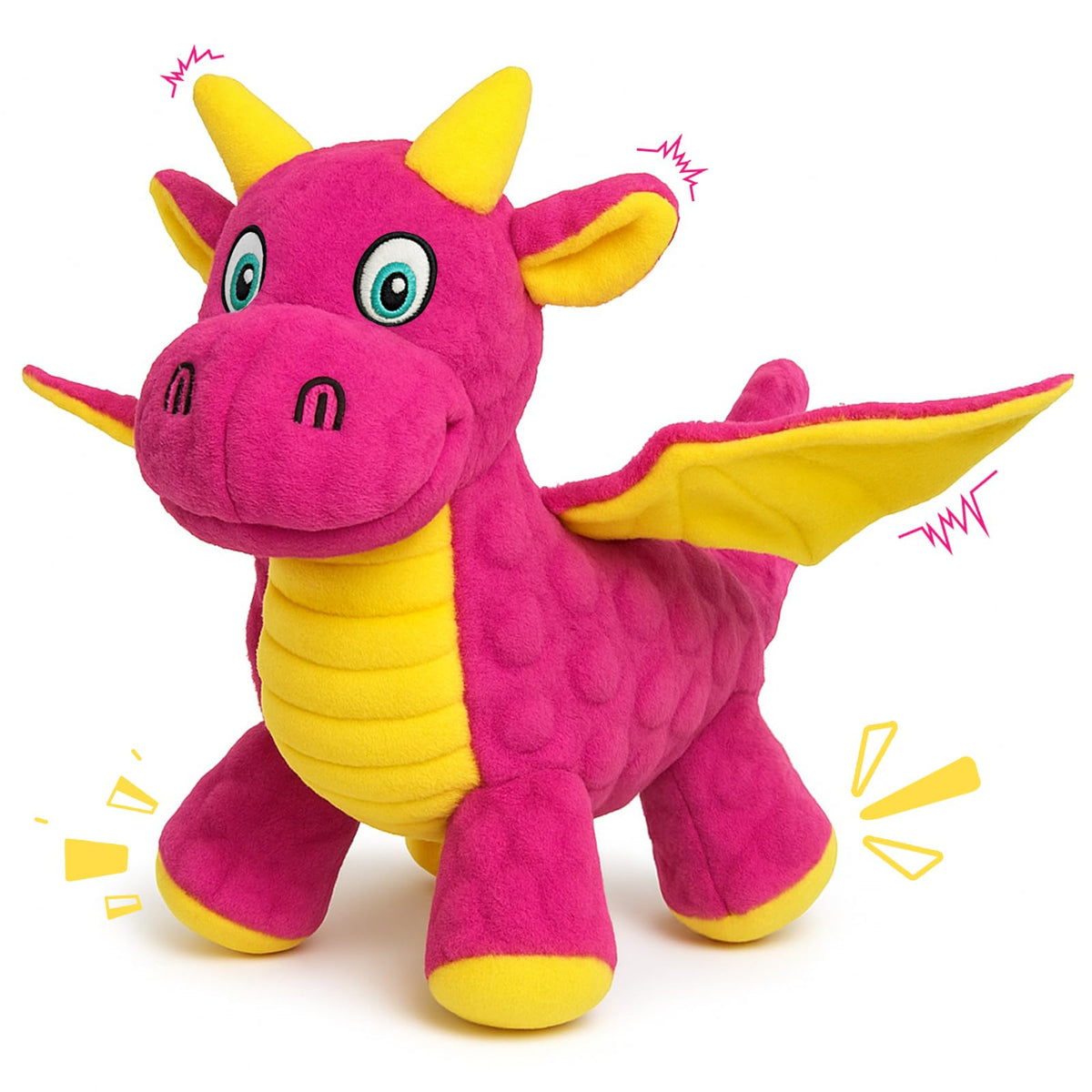 Juguete dragón BBeary rosado de 10 pulgadas para masticadores y juego suave.