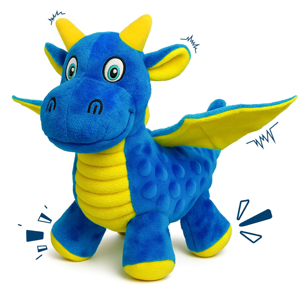 Juguete dragón BBeary azul de 10 pulgadas para perros, ideal para morder y jugar.