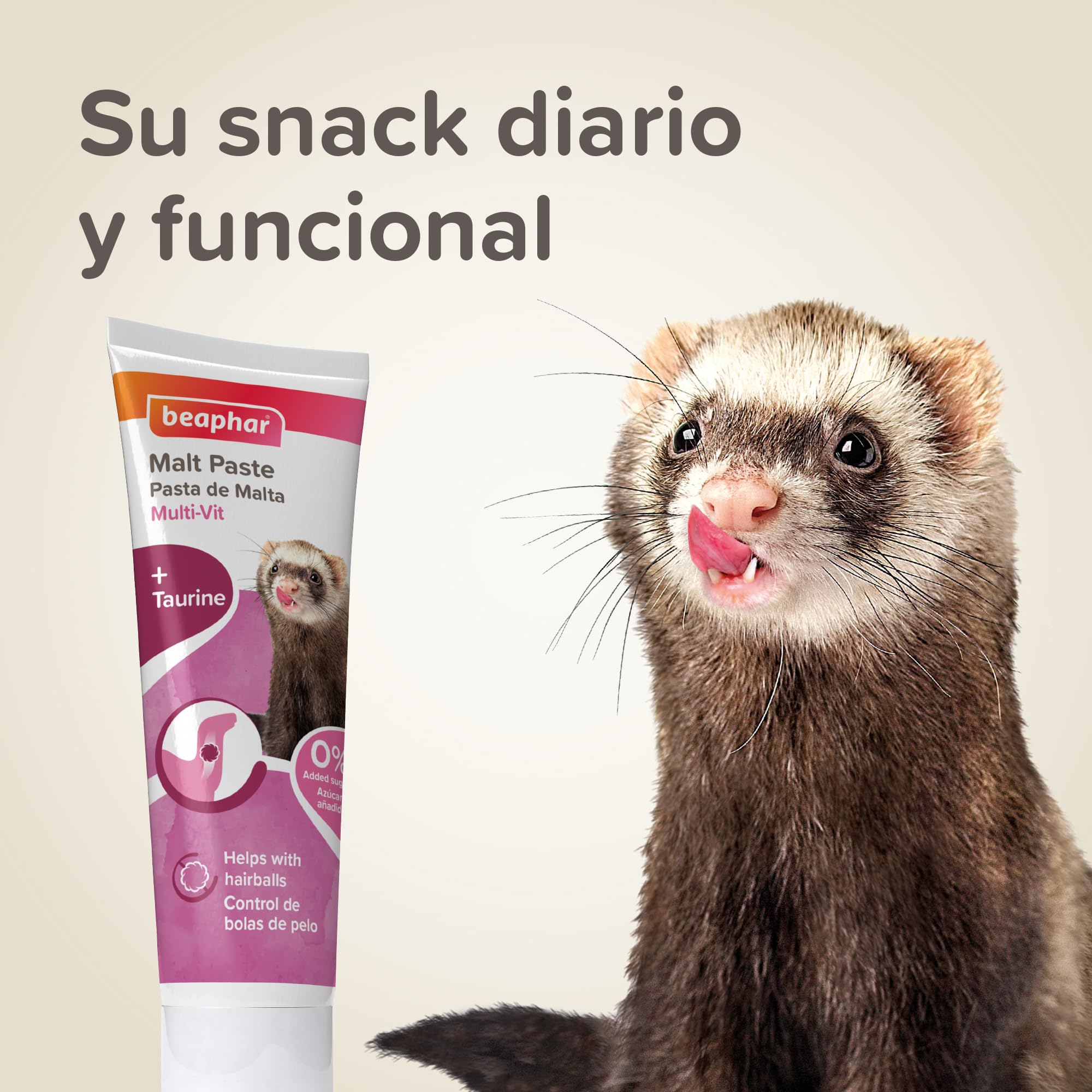 Beaphar Malt Paste para hurones, ayuda a gestionar bolas de pelo tras acicalado.