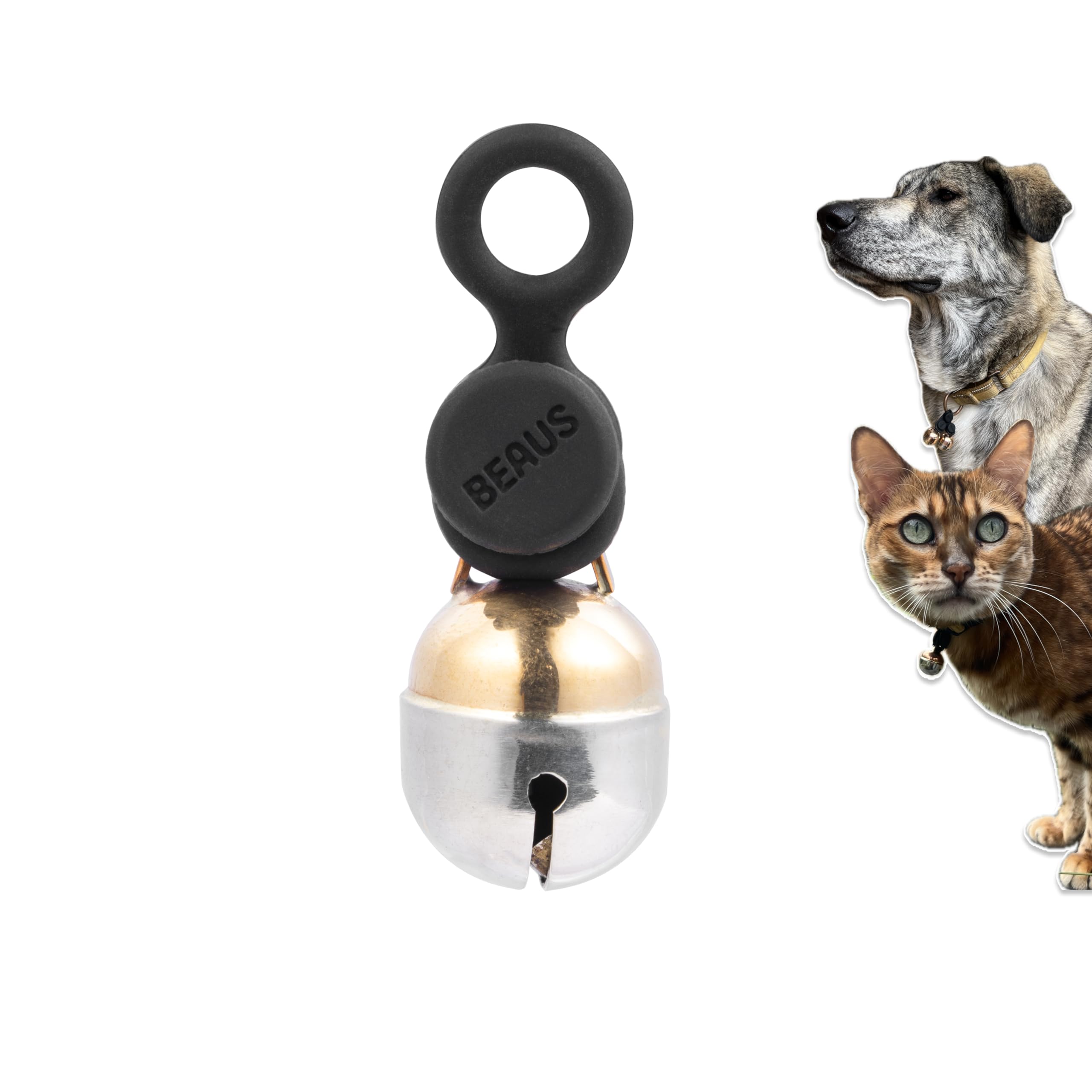 Beau's Bells cascabel para collar con clip de liberación fácil, ideal para quitar y poner rápidamente.