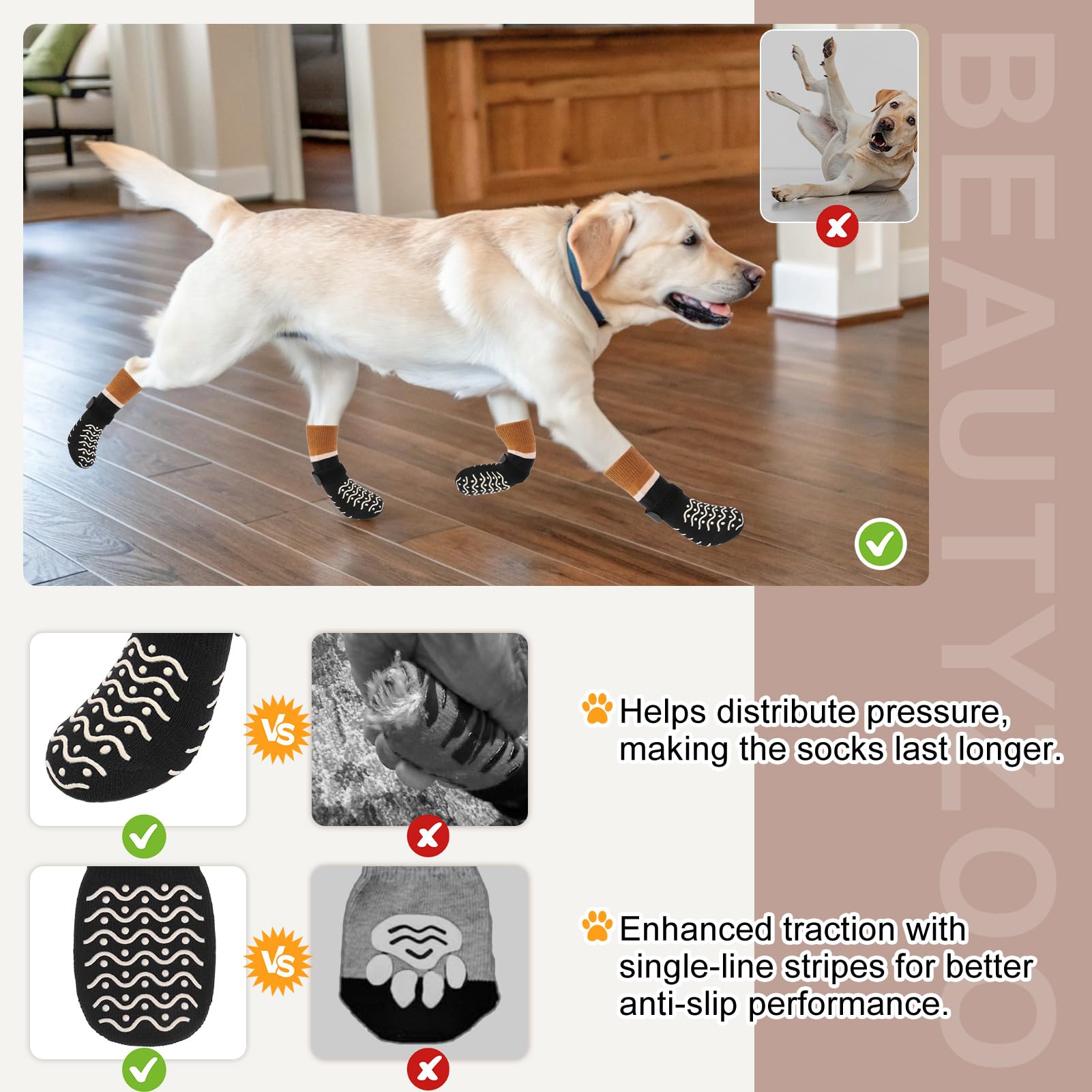 BEAUTYZOO calcetines para perros con agarre antideslizante para suelos de madera.
