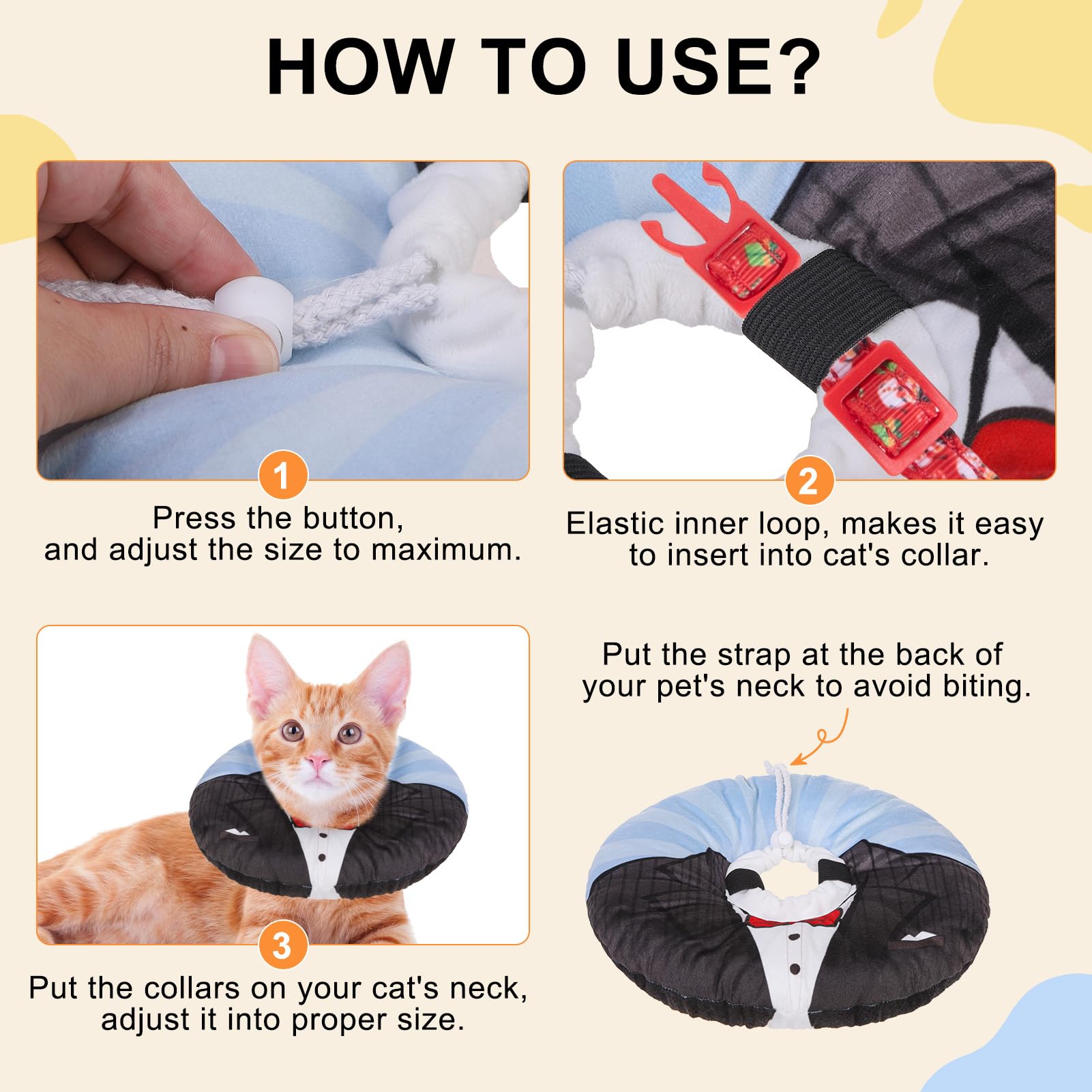 BEAUTYZOO cono gato ajustable ergonomico: ajuste cómodo para varias tallas.