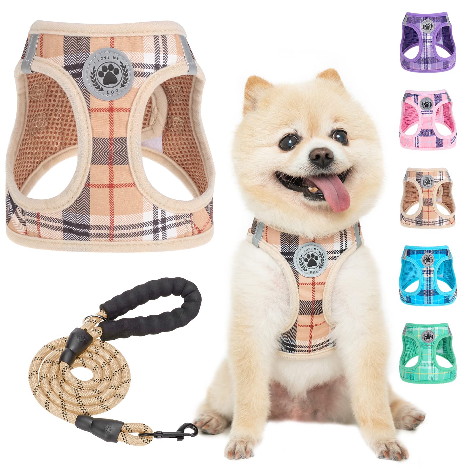 Harnais BEAUTYZOO petit chien en plaid, sécurité et confort nocturnes.