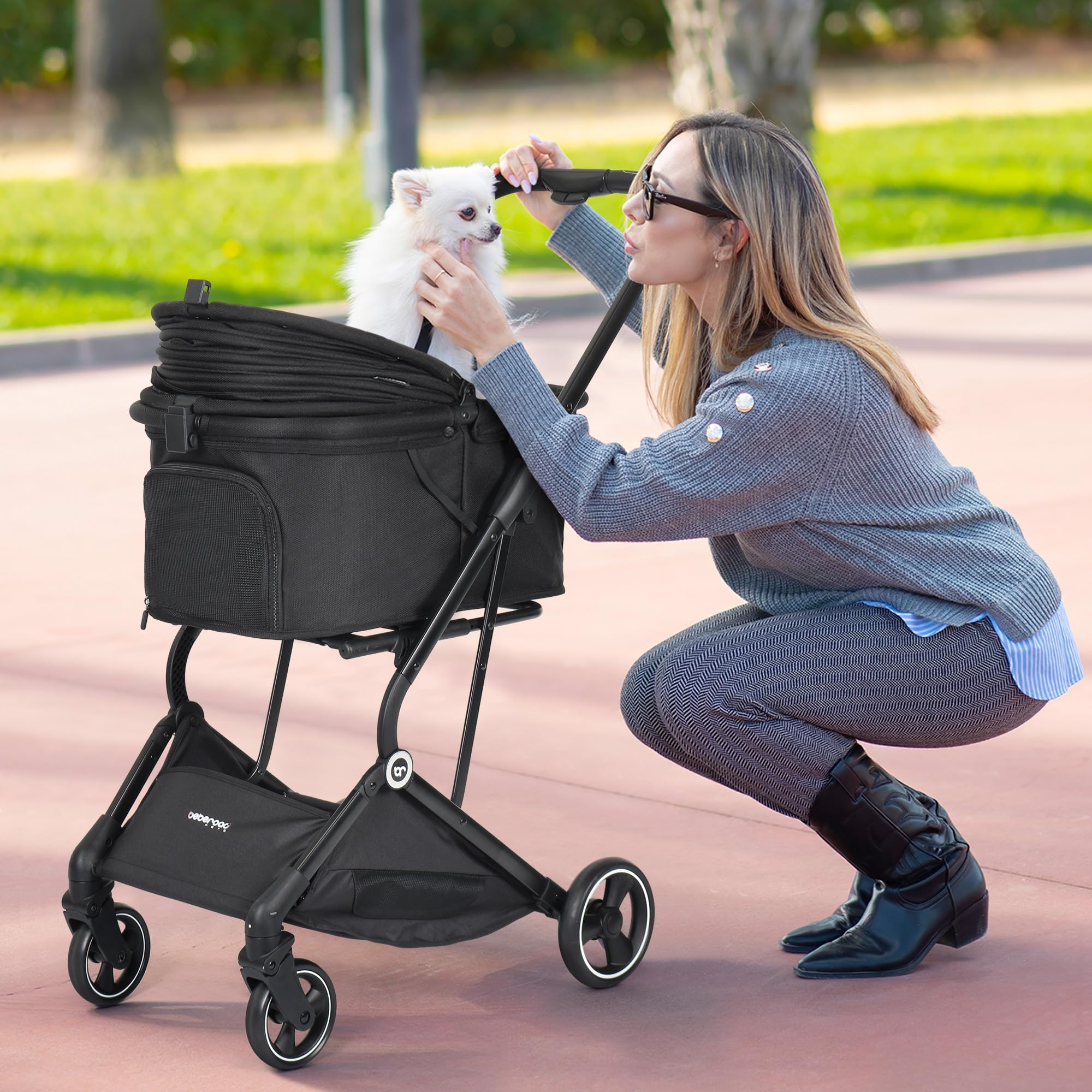 Beberoad Pets T4: ruedas 360 grados con amortiguación para viaje suave.