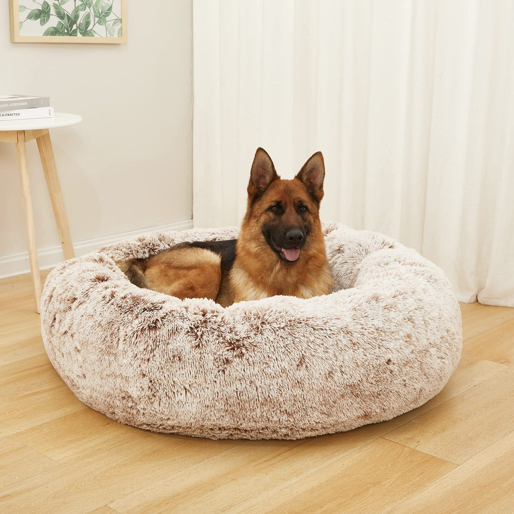Bedfolks Cama Donut para Perro, vista lateral, diseño envolvente.
