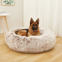 Bedfolks Cama Donut para Perro, vista lateral, diseño envolvente.