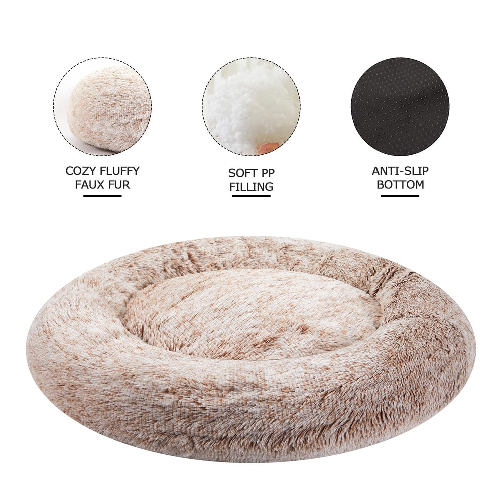 Bedfolks Cama Donut, textura de pelo sintético suave para sueño cálido.
