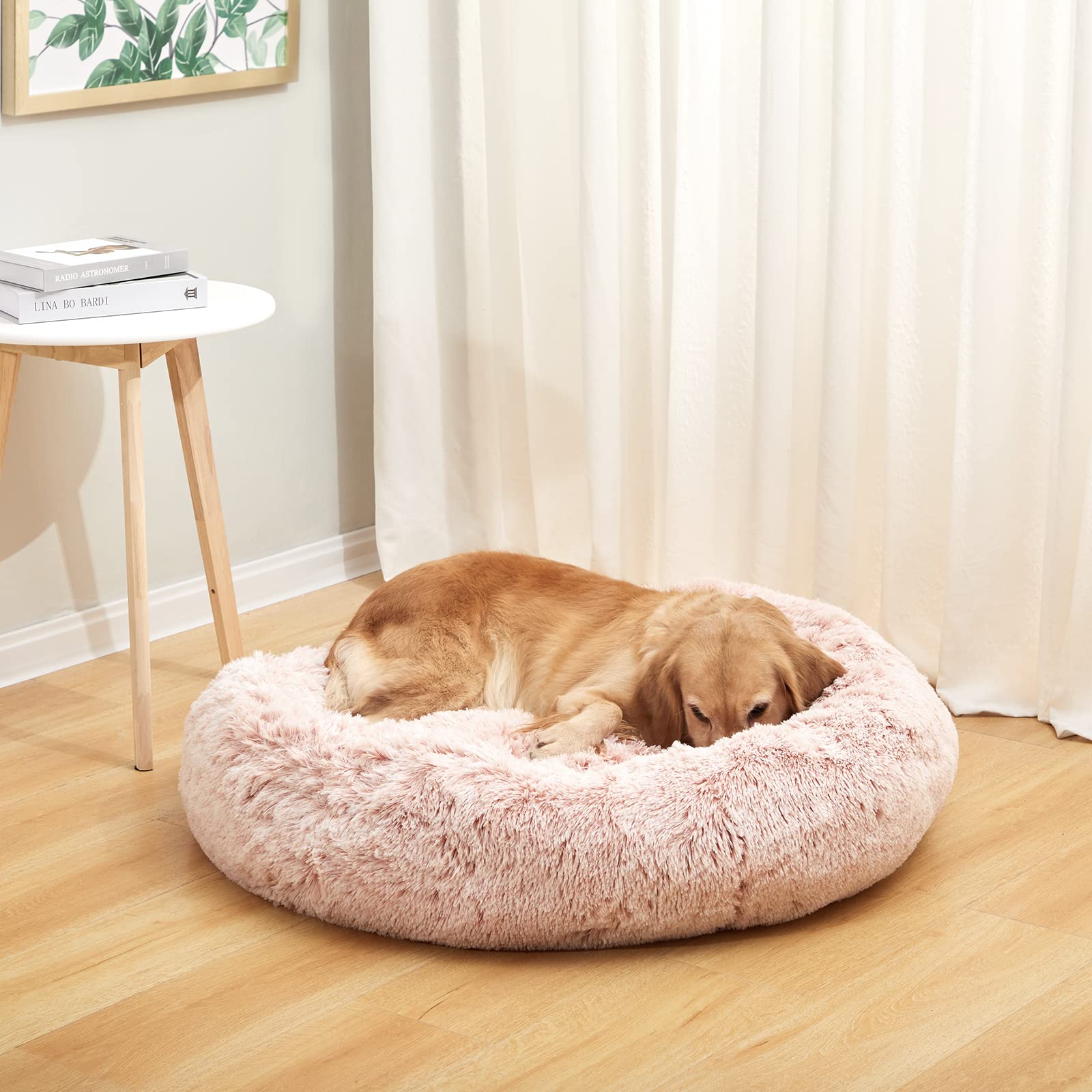 Bedfolks Cama donut rosada 36, arco alto para cuello y cabeza.