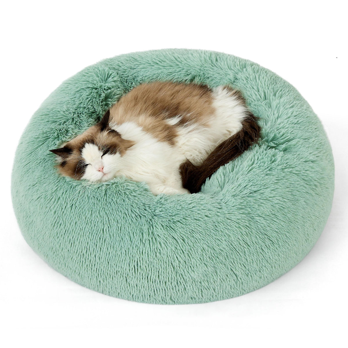 Bedsure cama gato redonda de peluche, ideal para descanso cómodo y seguro.