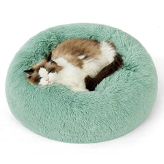 Bedsure cama gato redonda de peluche, ideal para descanso cómodo y seguro.