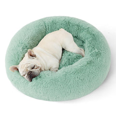 Bedsure cama para perros forma dona lavable, 30 pulgadas, verde manzana, descanso cómodo.