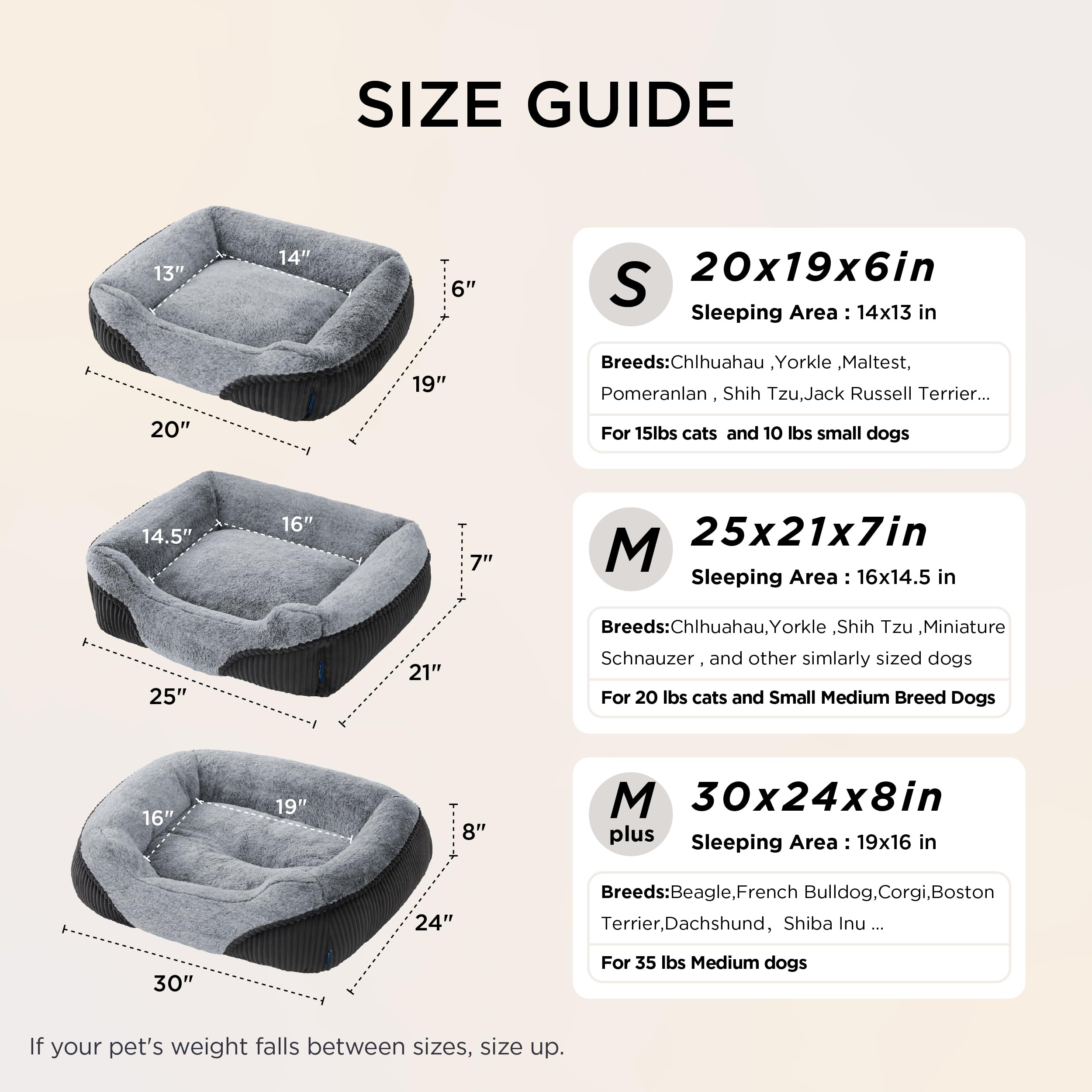 Bedsure cama para perro de 25x21x7 pulgadas, gris, apta para 20 libras.
