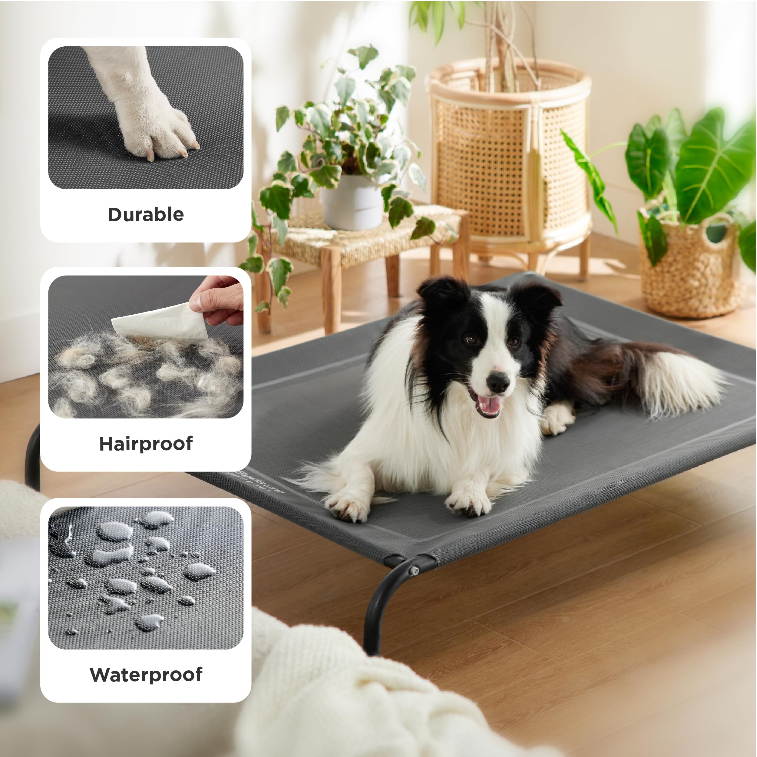 Bedsure cama para perro patas antideslizantes gris, base segura en suelos mojados.