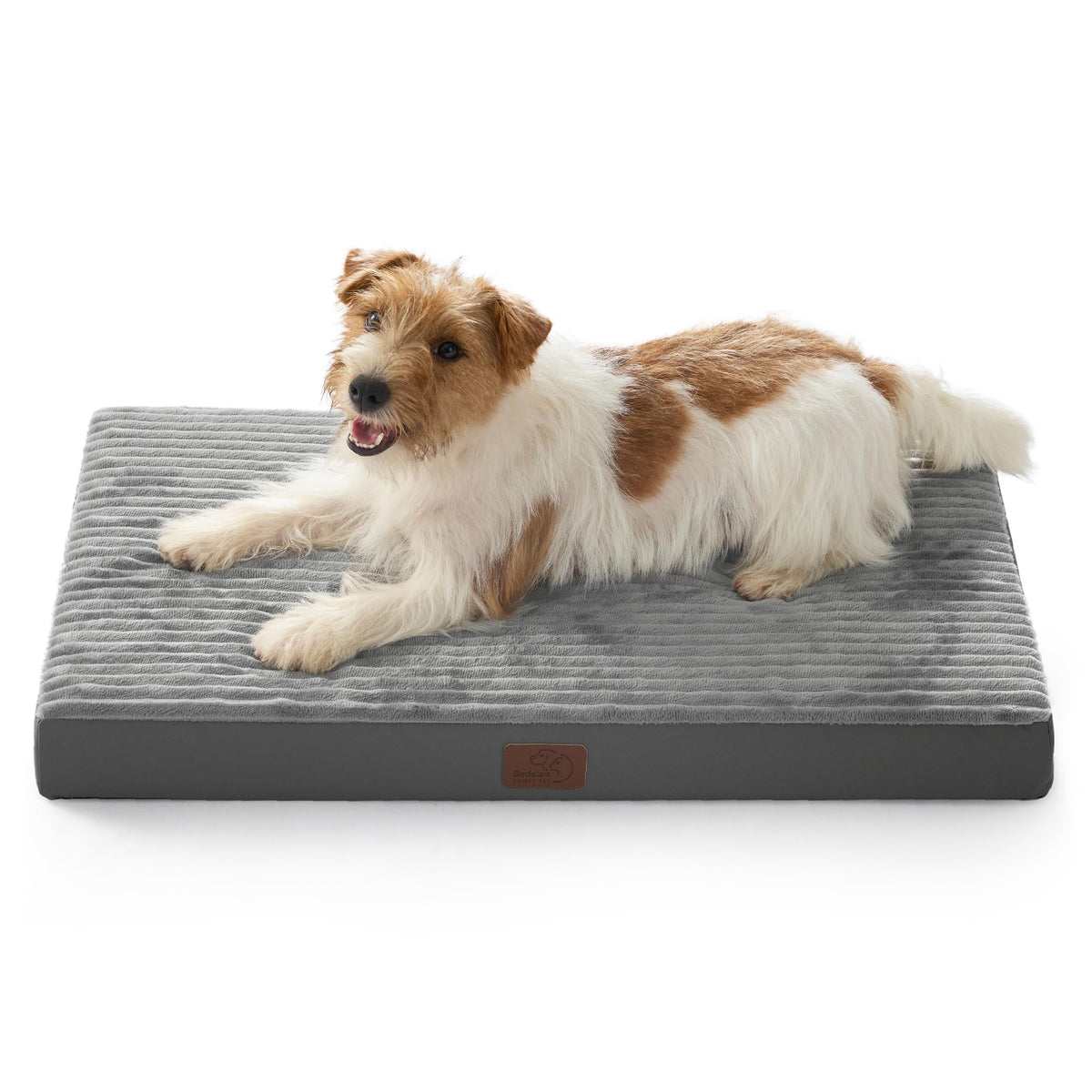 Bedsure ComfyFleece cama para perro mediana frontal, soporte estable para dormir.