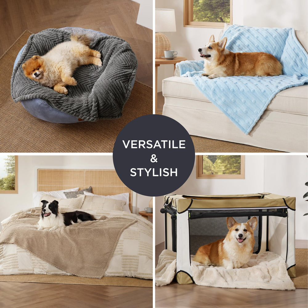 Bedsure manta azul de 300 gsm con felpa coralina, suave y duradera para mascotas.