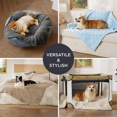 Bedsure manta azul de 300 gsm con felpa coralina, suave y duradera para mascotas.