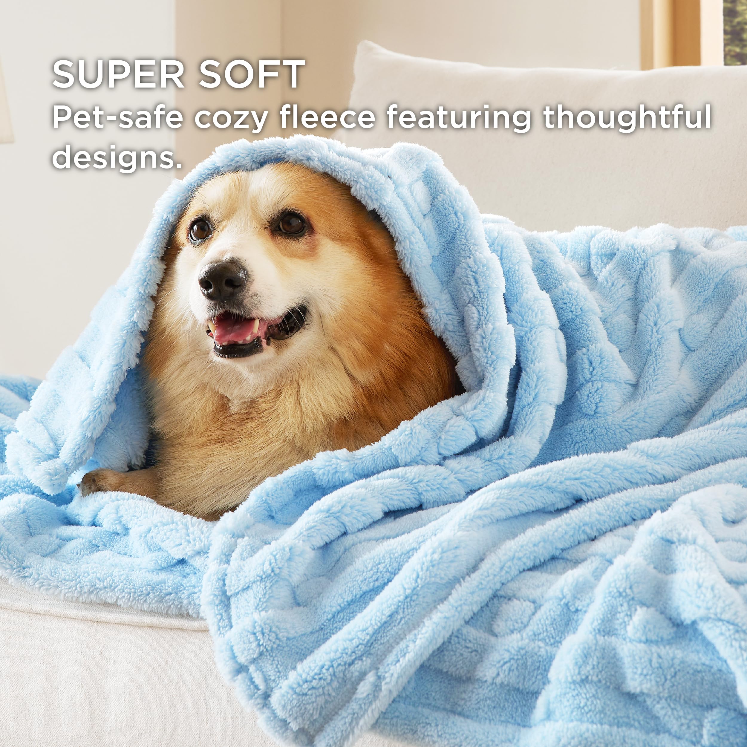 Bedsure manta azul para mascota, ideal para viajes y transporte cómodo.