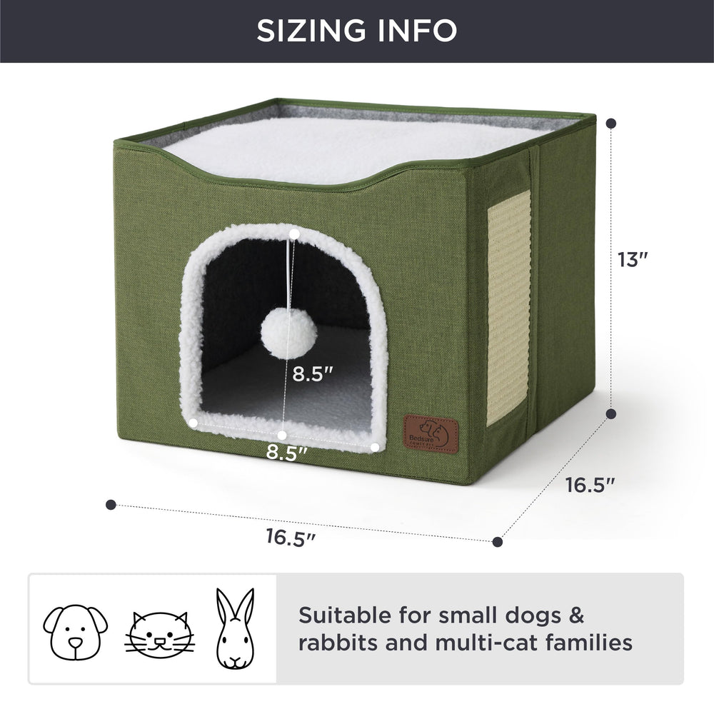 Bedsure cueva-gato con medidas 42x42x33 cm para espacios pequeños.