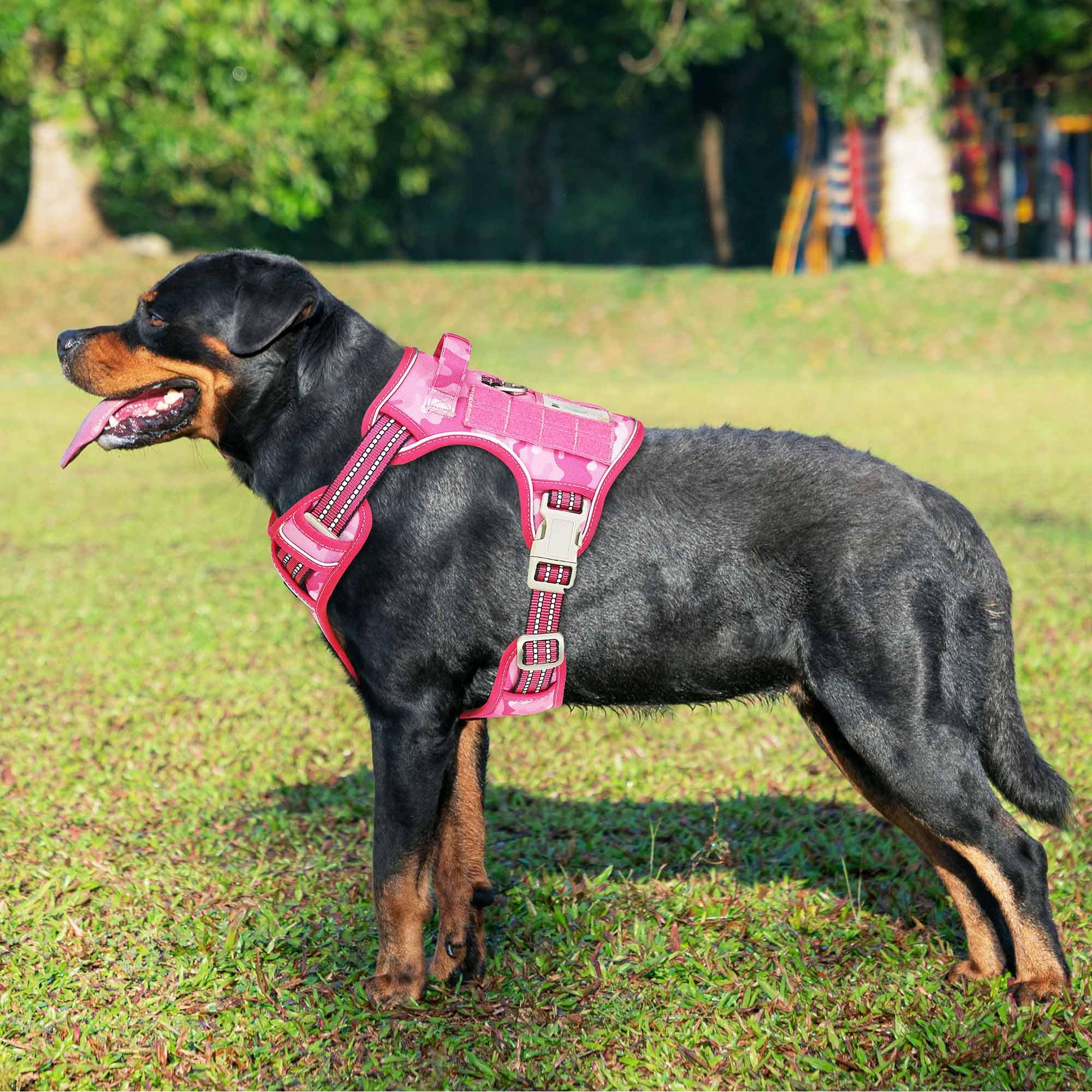 Beebiepet arnés táctico para perro grande, rosa camuflaje, lateral con sistema MOLLE para equipo