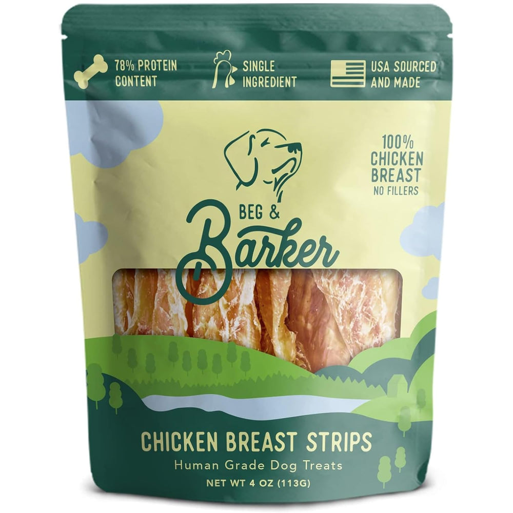Beg & Barker Chicken Jerky: tiras para entrenamiento sabrosas y altas en proteína.