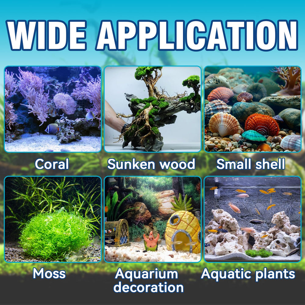 Bellisinno adhesivo para acuario, envase compacto facilita almacenamiento y uso repetido.