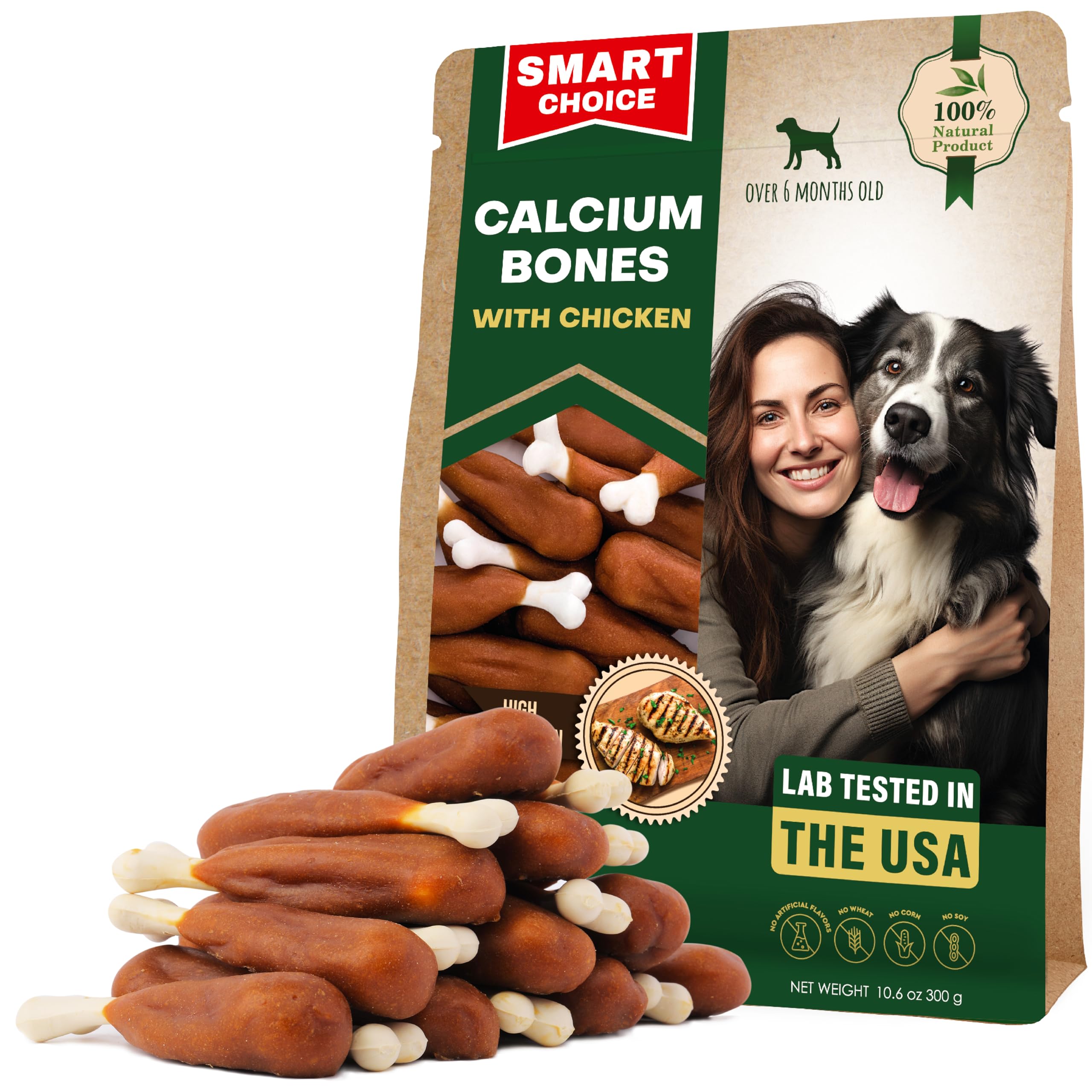 Beloved Pets os calcium enrobe poulet: friandise croquante pour la mastication et hygiene dentaire