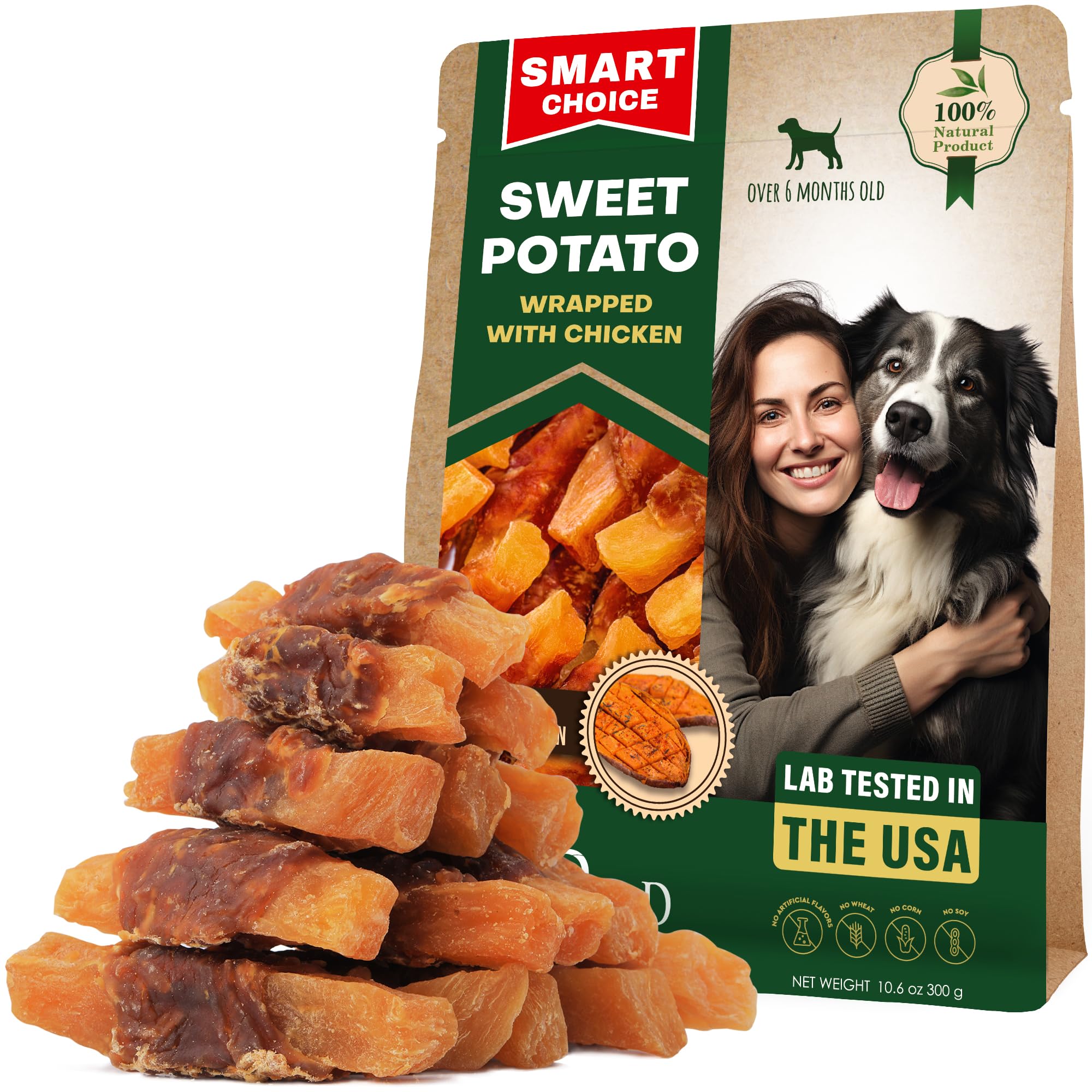 Friandise Beloved Pets patate douce enrobe poulet, récompense naturelle lors des entraînements.