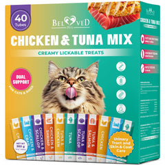 Beloved Pets, tratamiento cremoso para gatos, textura yogur para lamido suave.