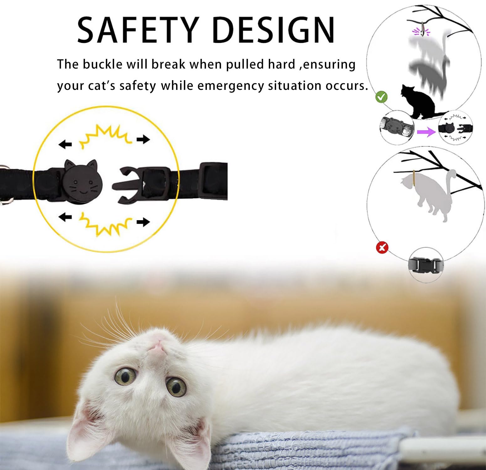 Cierre rompible de seguridad en collar para gatos con AirTag.