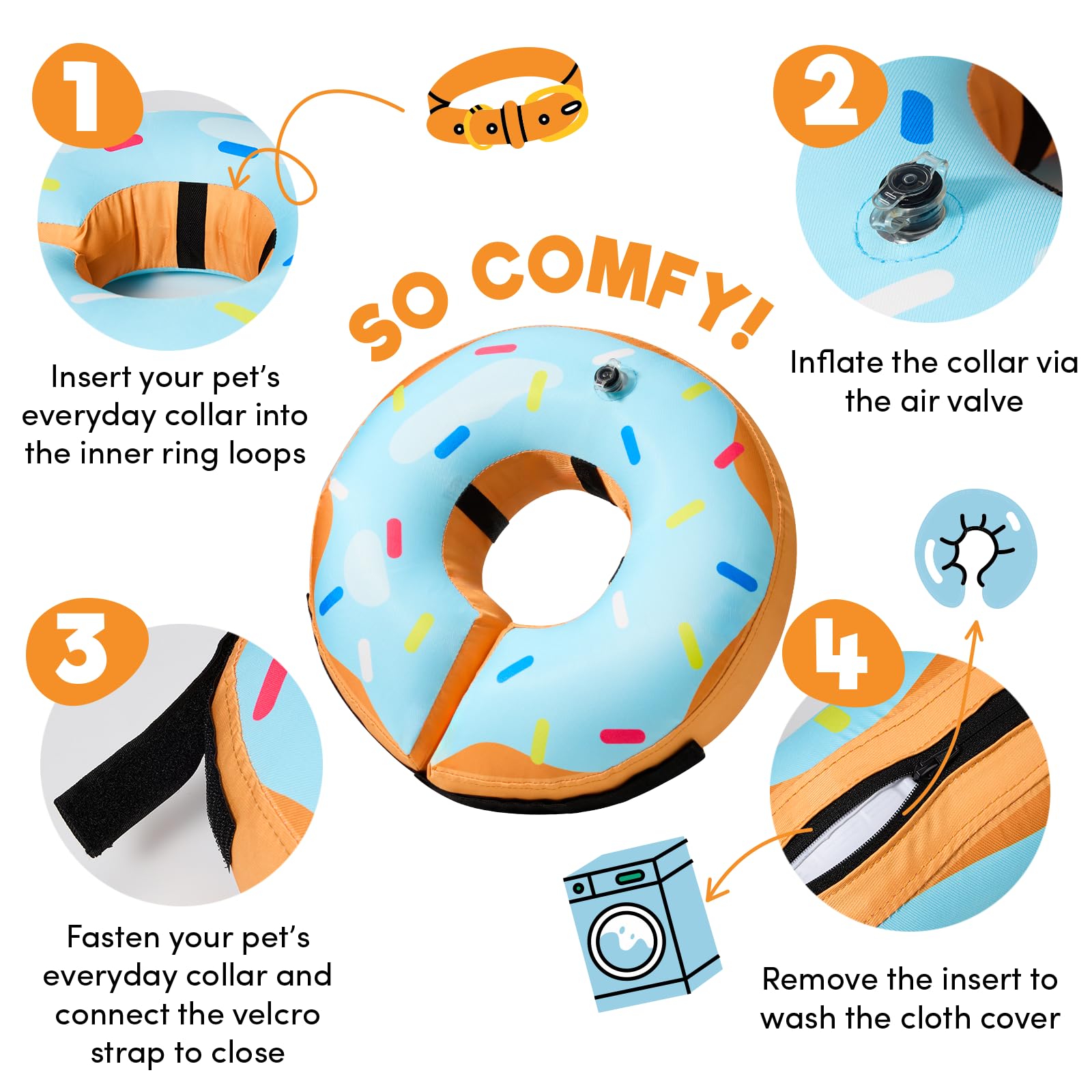 BENCMATE Collar inflable Donut azul con ajuste seguro para un ajuste cómodo.