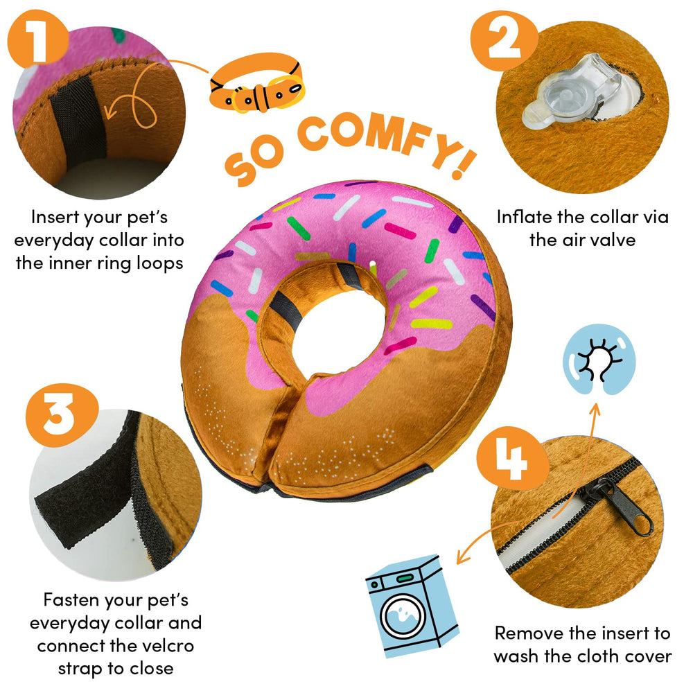 BenCMATE collar inflable donut fresa XL visto de lado, evita bloqueos de visión.